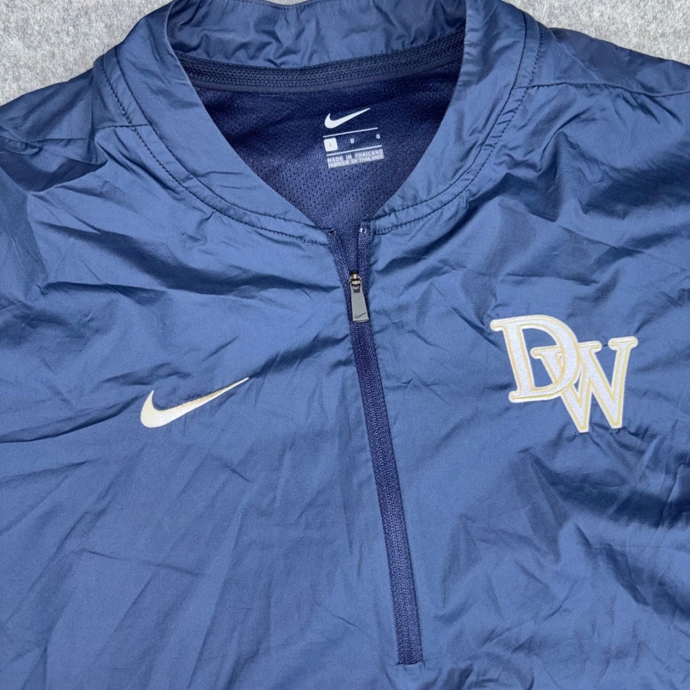 Nike 1/4 Zip Short Sleeve Windbreaker Mens Large Navy Blue DW Logo Athletic Top